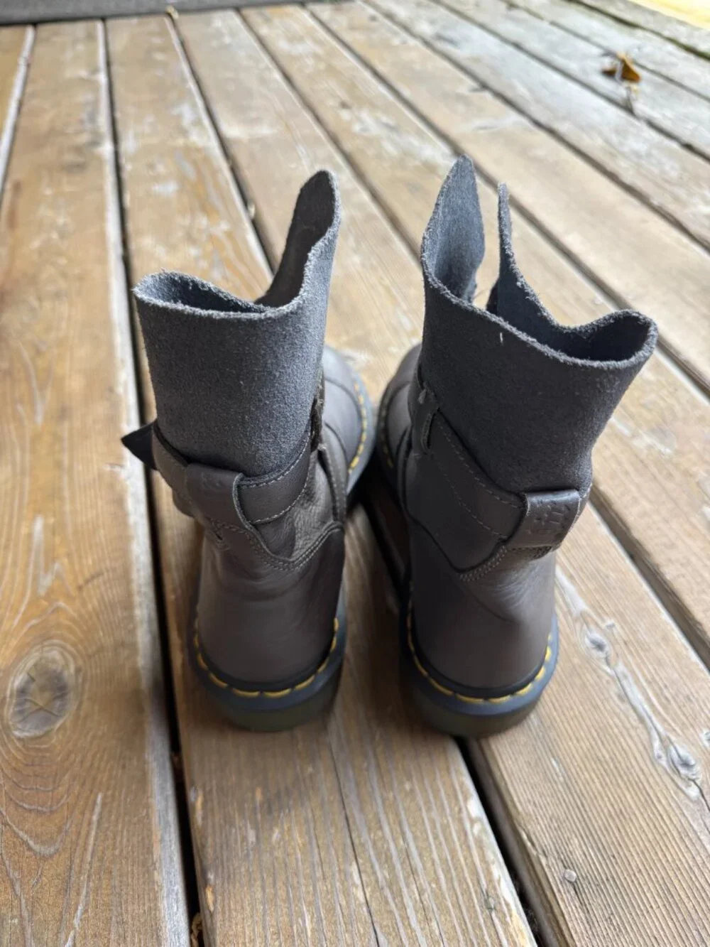 Dr. Martens Gray Leather Kristy Buckle Fold Down Combat Boots in Women's 8/EU 39